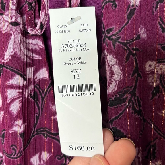 NWT White House Black Market Metallic Purple Printed Hi Low Maxi Dress Sz 12 - Picture 7 of 11